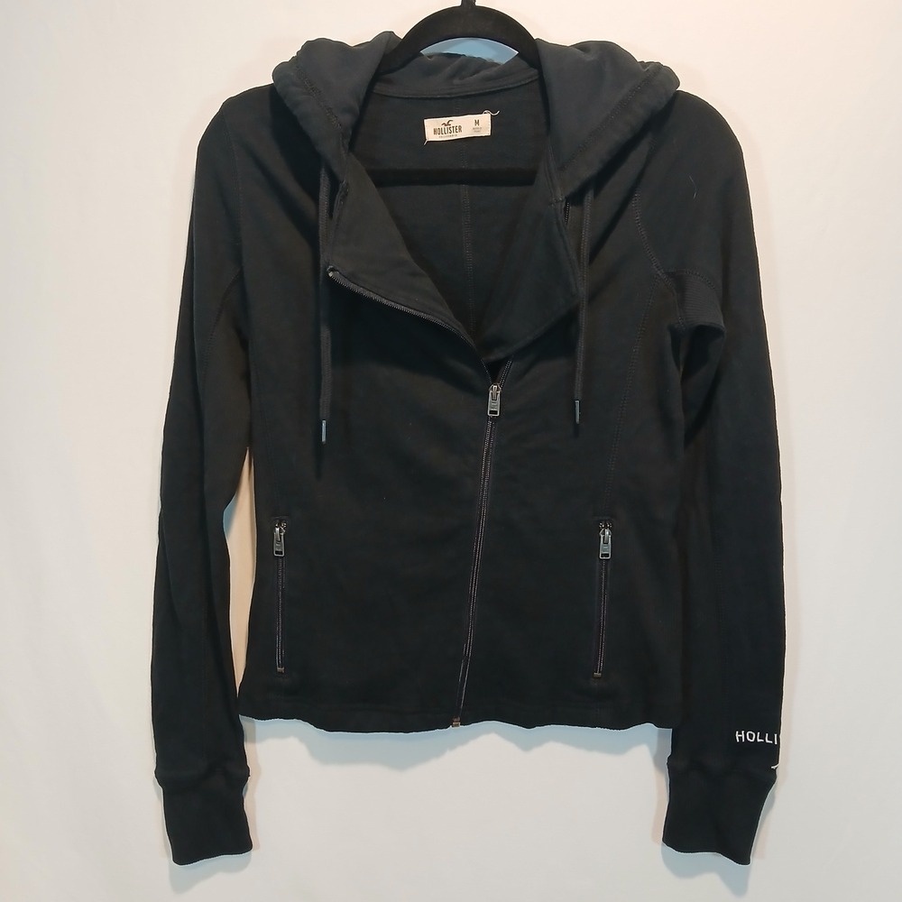 Hollister M Moto Zip Hoodie ribbed sides embroidered cuff preppy beach y2k